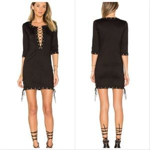 Revolve Indah Black Studded Grommet Lace Up Mini Dress